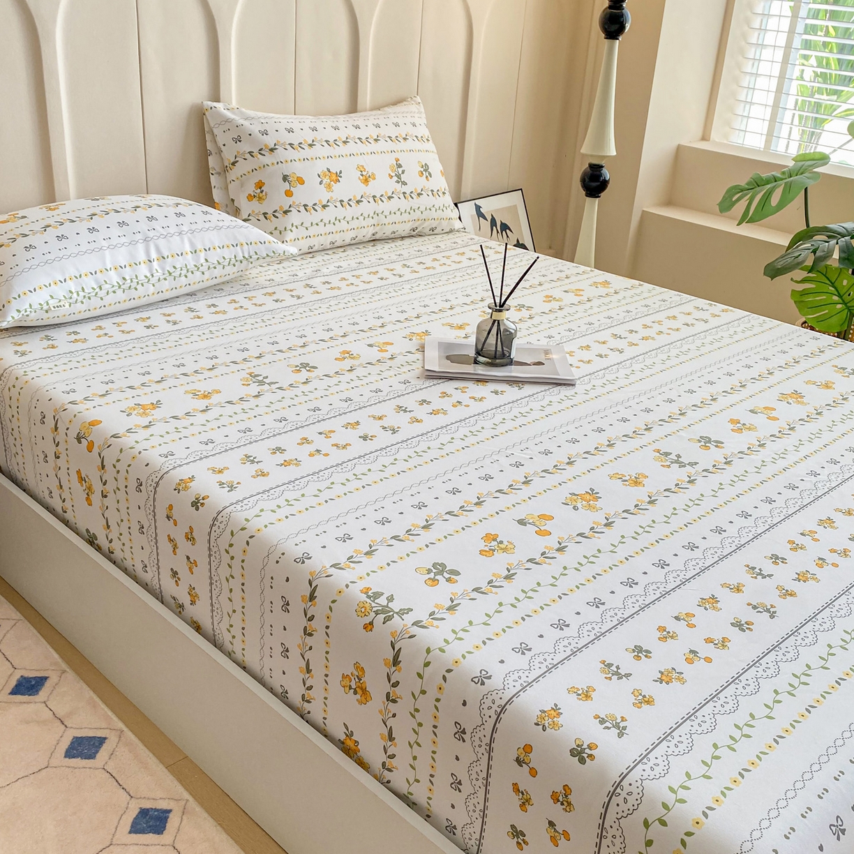 91家纺网 家纺一手货源 找家纺 金泰莱 2025新款升级细纱原棉老粗布印花单床笠床笠单件单品床笠 花蝶