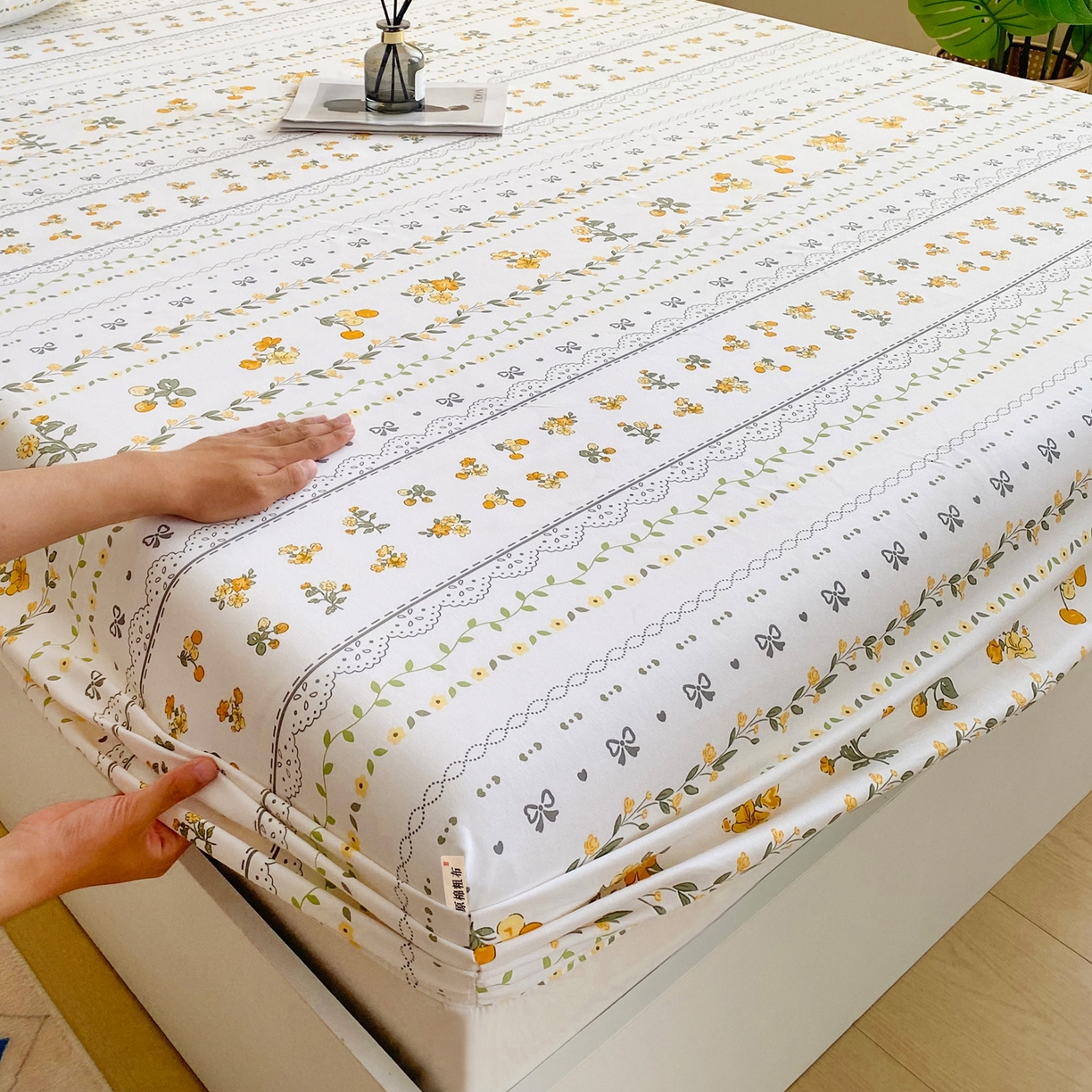 91家纺网 家纺一手货源 找家纺 金泰莱 2025新款升级细纱原棉老粗布印花单床笠床笠单件单品床笠 花蝶