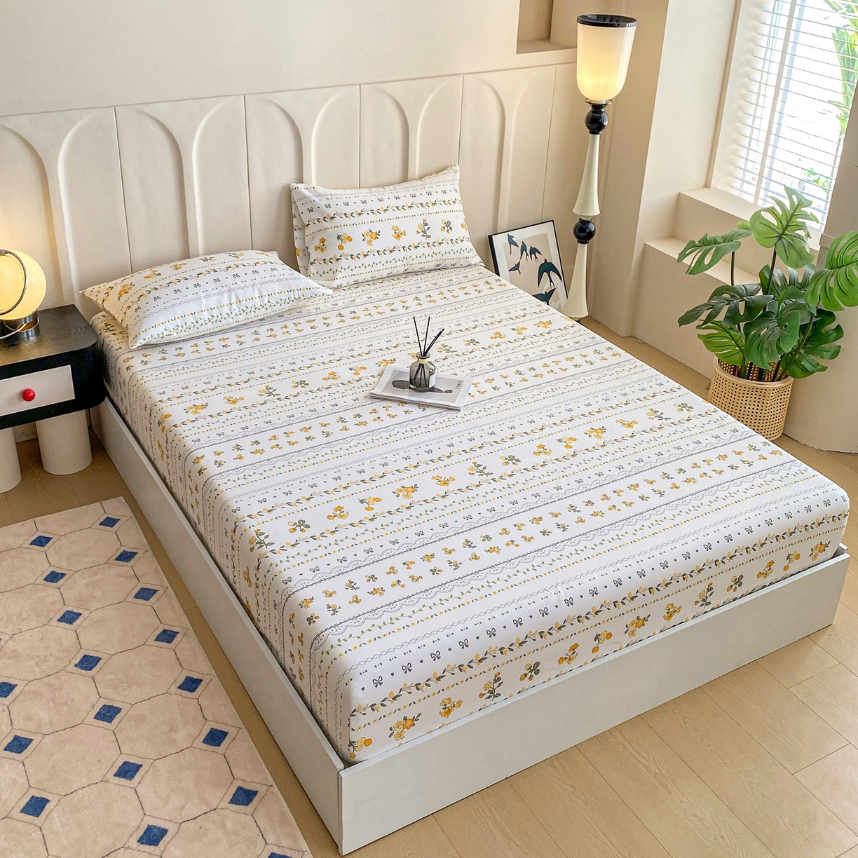 91家纺网 家纺一手货源 找家纺 金泰莱 2025新款升级细纱原棉老粗布印花单床笠床笠单件单品床笠 花蝶