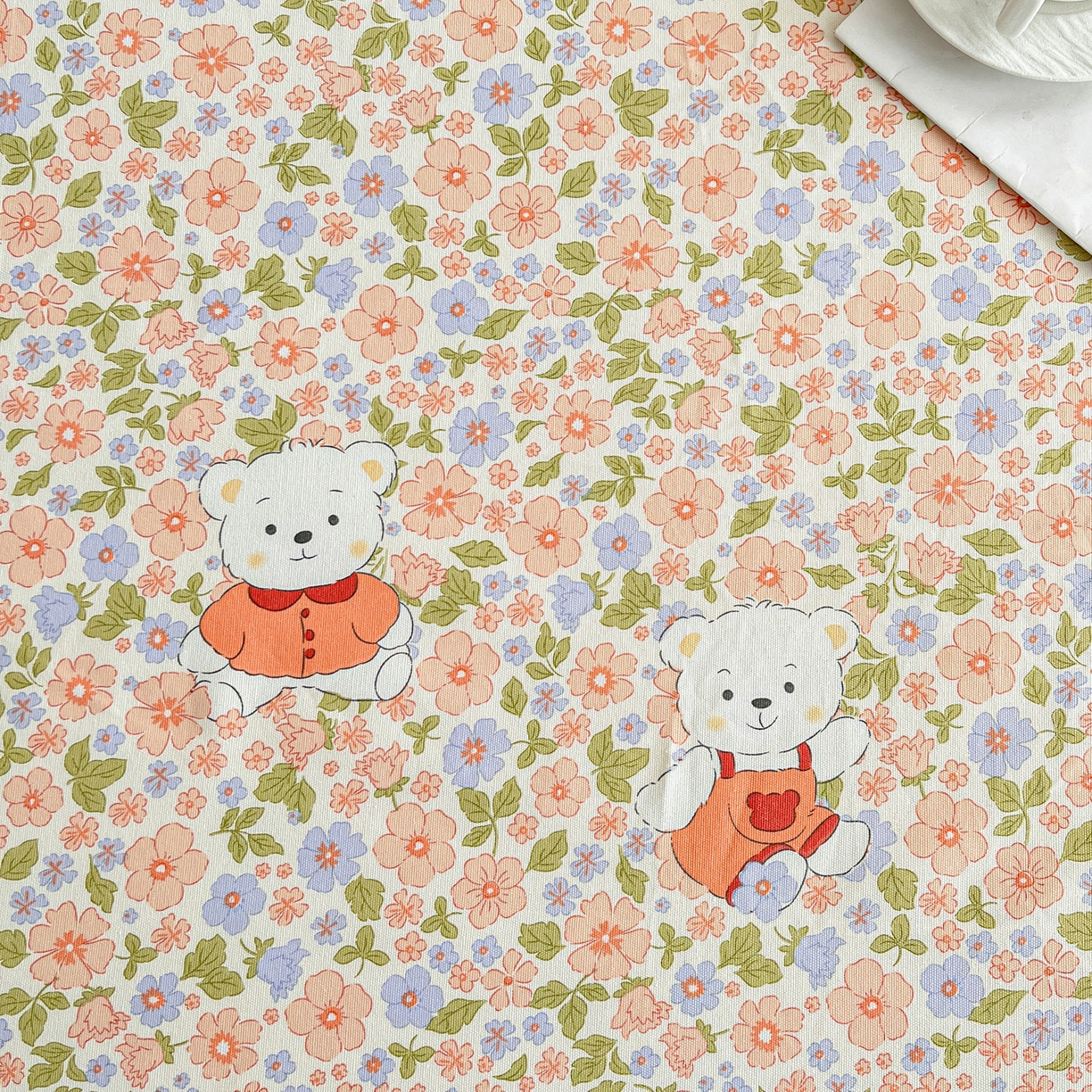 91家纺网 家纺一手货源 找家纺 金泰莱 2025新款升级细纱原棉老粗布印花单床笠床笠单件单品床笠 花朵熊