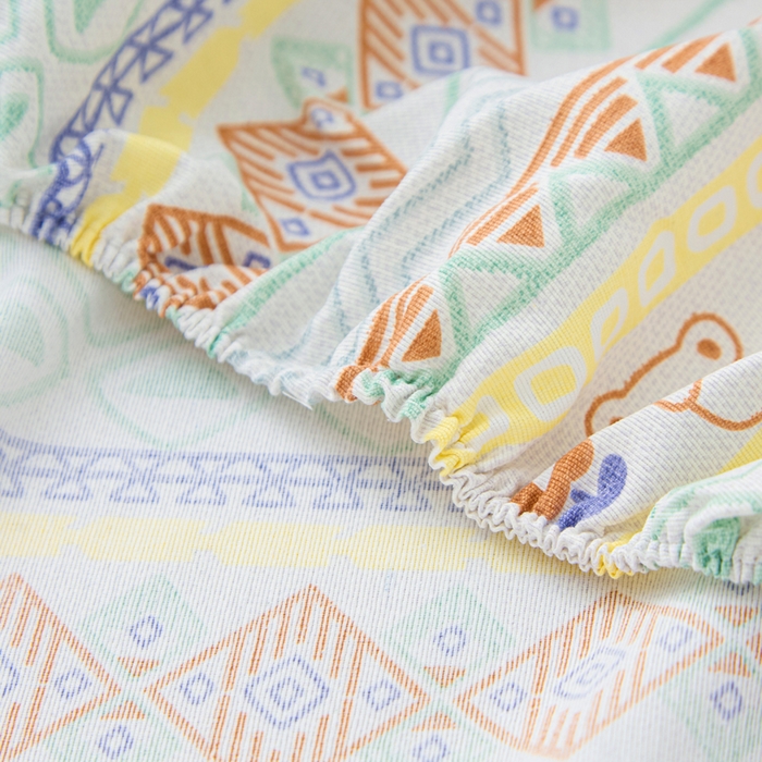 91家纺网 家纺一手货源 找家纺 金泰莱 2025新款升级细纱原棉老粗布印花单床笠床笠单件单品床笠 条纹小熊