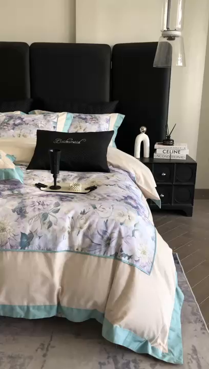 91家纺网 家纺一手货源 找家纺 佳汐蓝家纺 2025秋冬新款臻棉磨毛数码印花大拼角四件套 娇晓-绿