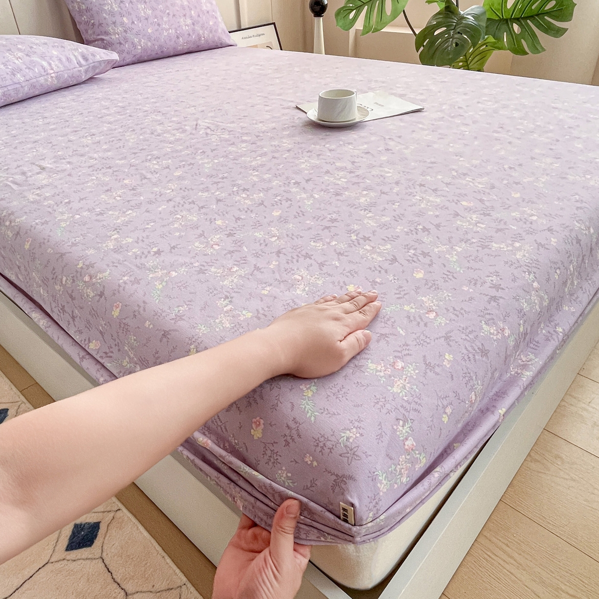 91家纺网 家纺一手货源 找家纺 金泰莱 2025新款升级细纱原棉老粗布印花单床笠床笠单件单品床笠 紫罗兰