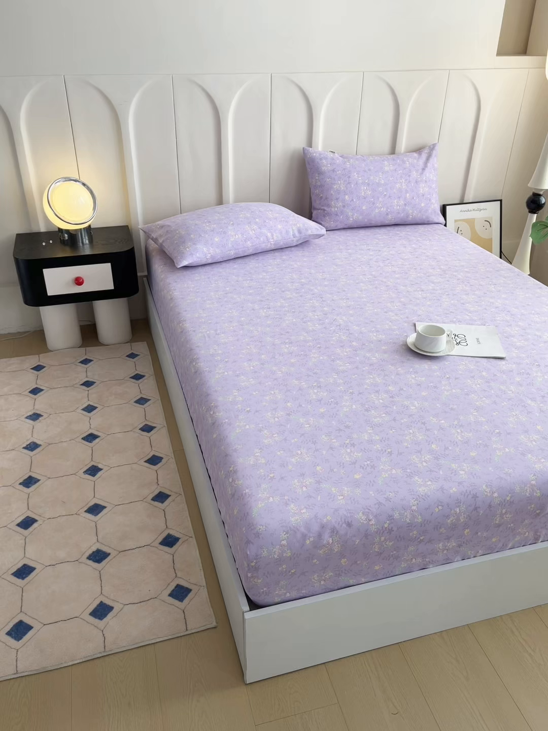 91家纺网 家纺一手货源 找家纺 金泰莱 2025新款升级细纱原棉老粗布印花单床笠床笠单件单品床笠 紫罗兰