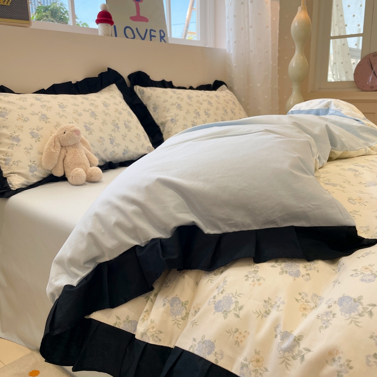 羚羊语家纺 2025秋冬新款复古小清新花边款40支全棉纯棉轻法式13372小清新喷气印花 晨露雨季