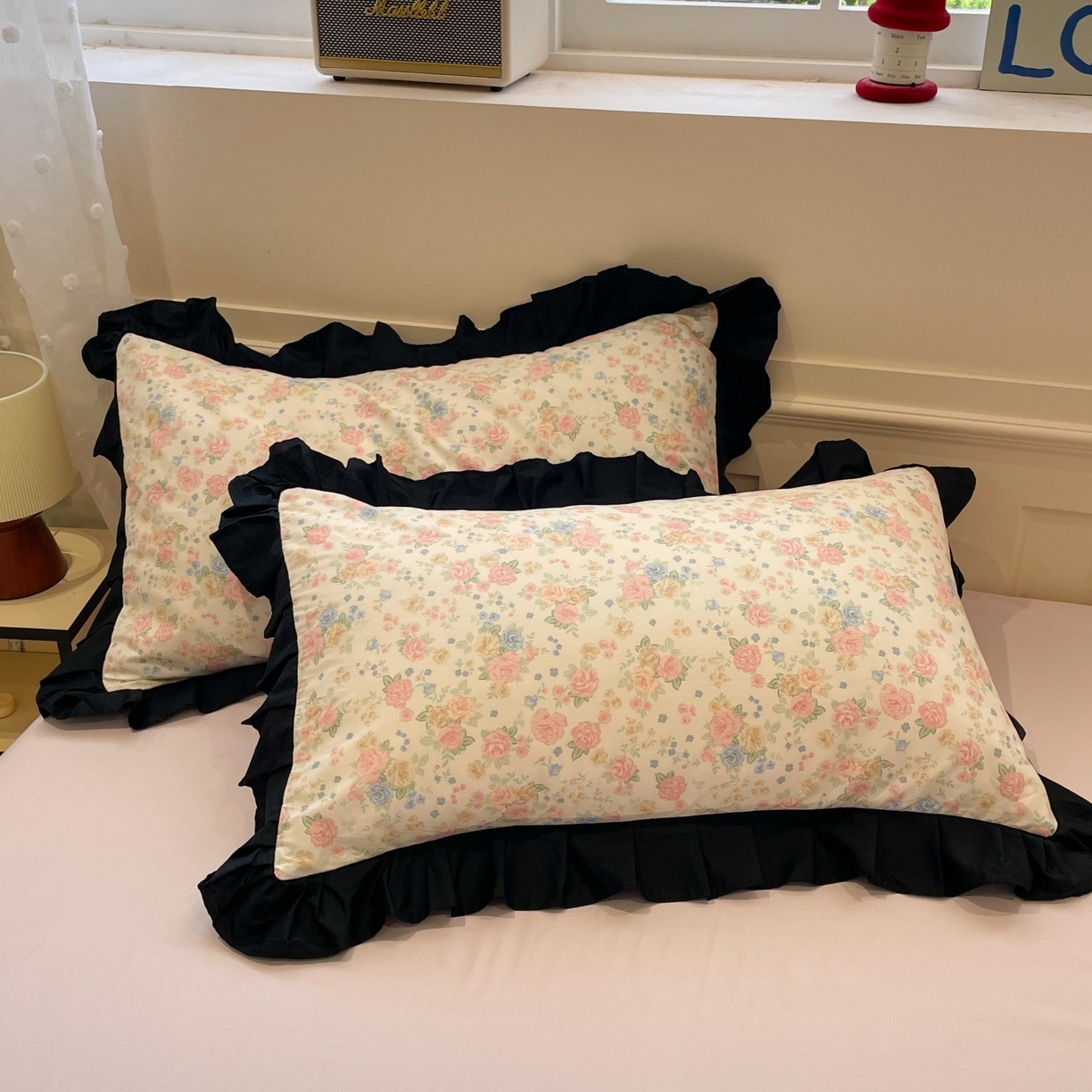 91家纺网 家纺一手货源 找家纺 羚羊语家纺 2025秋冬新款复古小清新花边款40支全棉纯棉轻法式13372小清新喷气印花 莫奈花园