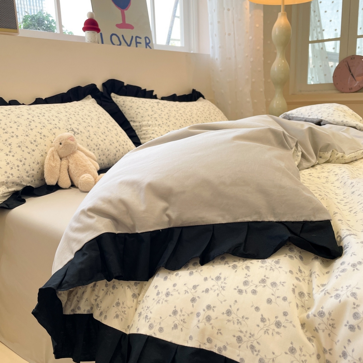 羚羊语家纺 2025秋冬新款复古小清新花边款40支全棉纯棉轻法式13372小清新喷气印花 秋日来信