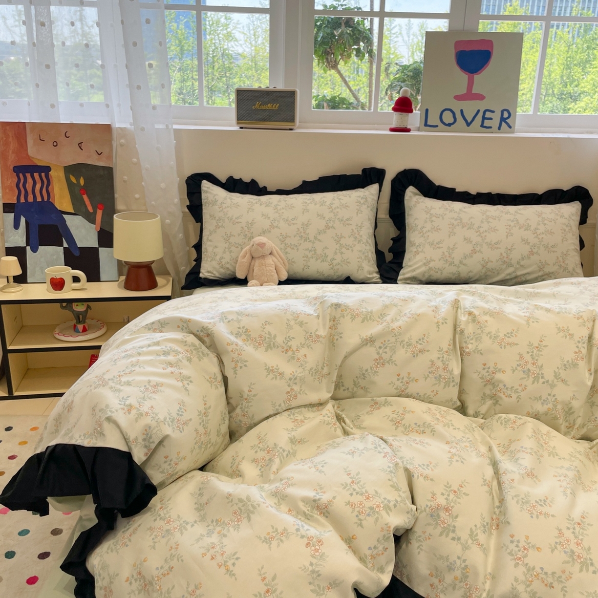 91家纺网 家纺一手货源 找家纺 羚羊语家纺 2025秋冬新款复古小清新花边款40支全棉纯棉轻法式13372小清新喷气印花 铃兰物语