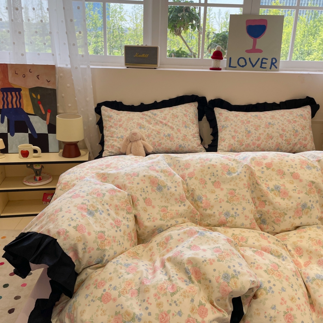 91家纺网 家纺一手货源 找家纺 羚羊语家纺 2025秋冬新款复古小清新花边款40支全棉纯棉轻法式13372小清新喷气印花 莫奈花园