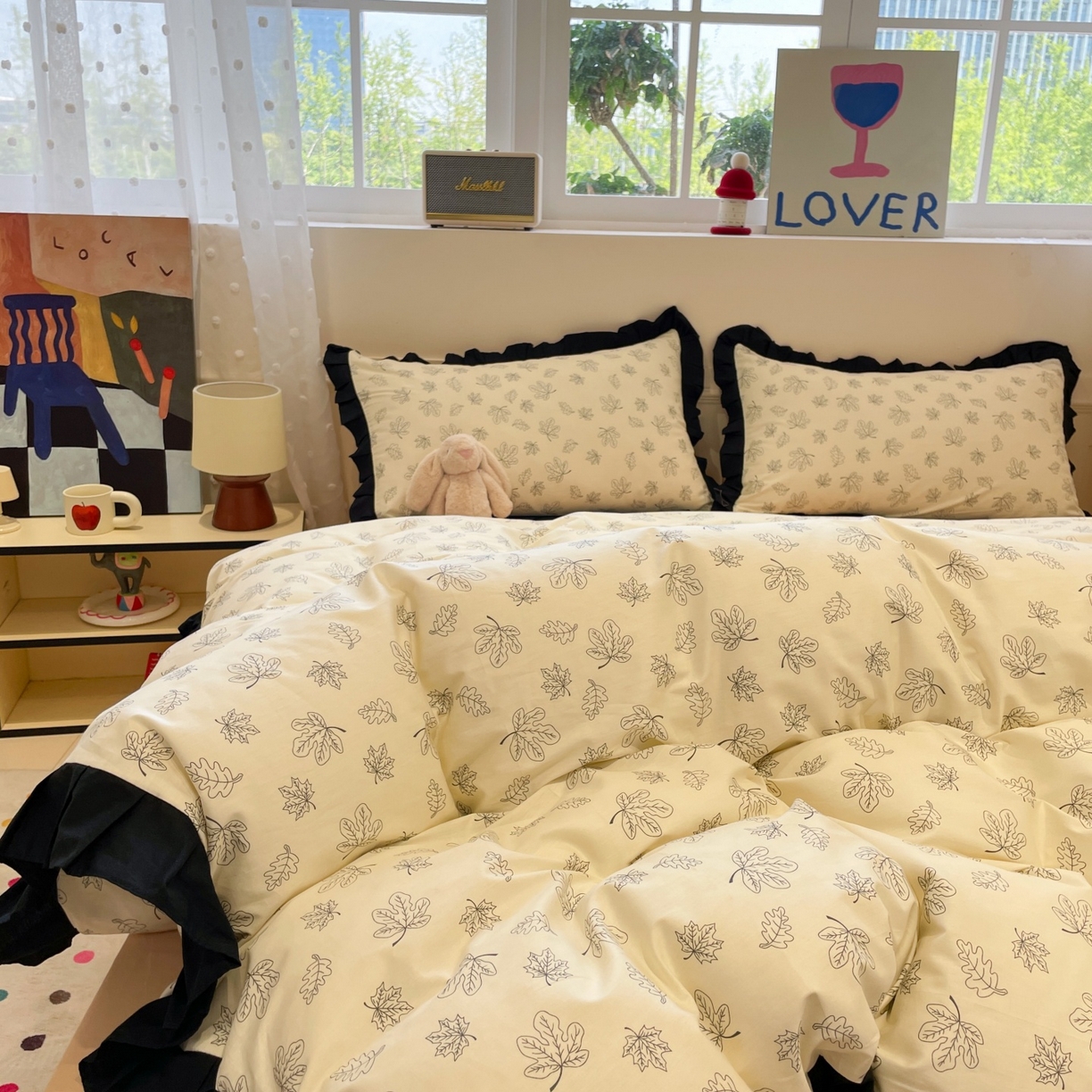 91家纺网 家纺一手货源 找家纺 羚羊语家纺 2025秋冬新款复古小清新花边款40支全棉纯棉轻法式13372小清新喷气印花 繁花一梦