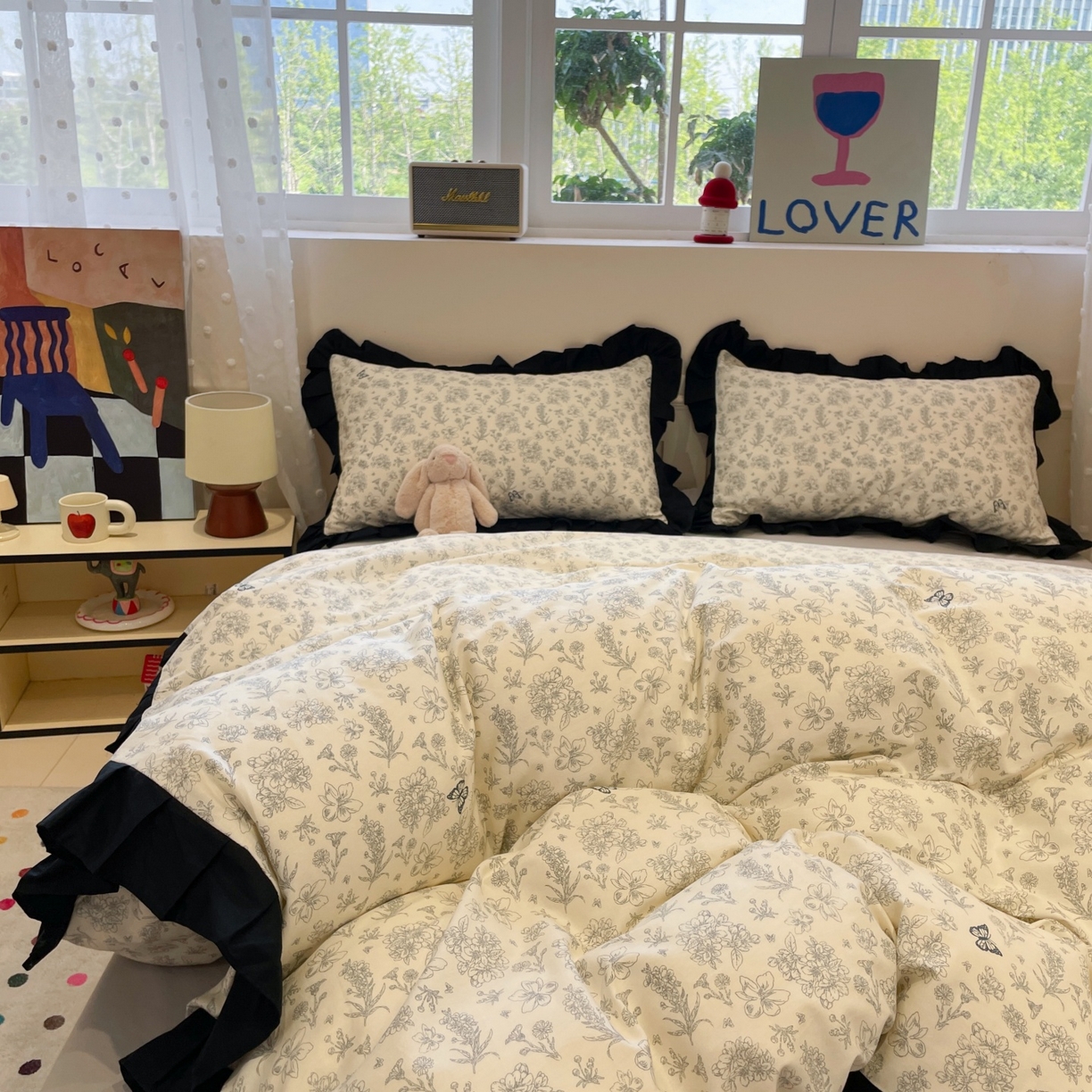 91家纺网 家纺一手货源 找家纺 羚羊语家纺 2025秋冬新款复古小清新花边款40支全棉纯棉轻法式13372小清新喷气印花 椿庭序