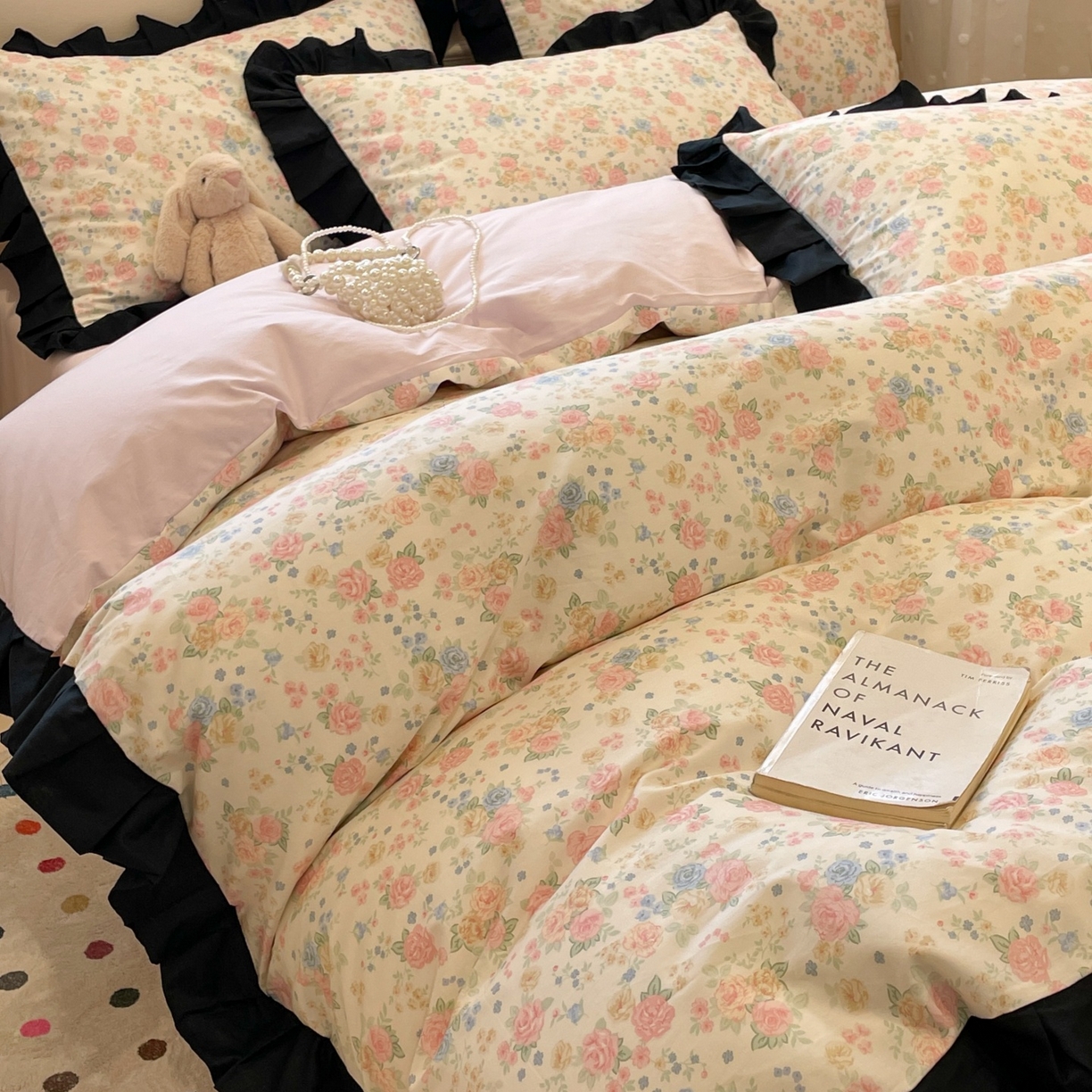 91家纺网 家纺一手货源 找家纺 羚羊语家纺 2025秋冬新款复古小清新花边款40支全棉纯棉轻法式13372小清新喷气印花 莫奈花园