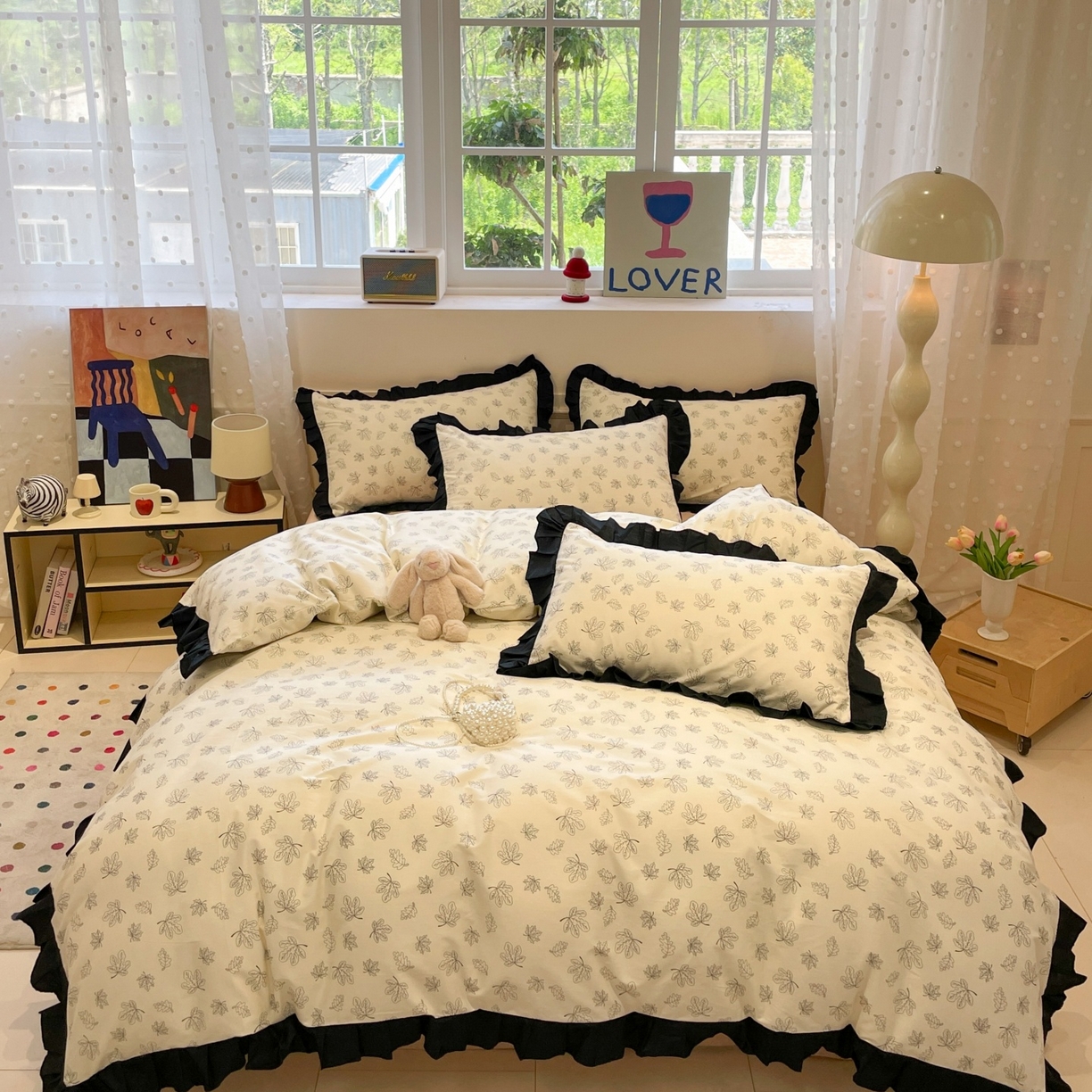 91家纺网 家纺一手货源 找家纺 羚羊语家纺 2025秋冬新款复古小清新花边款40支全棉纯棉轻法式13372小清新喷气印花 繁花一梦