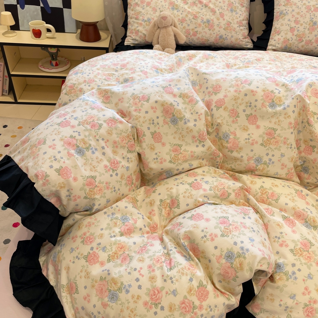 91家纺网 家纺一手货源 找家纺 羚羊语家纺 2025秋冬新款复古小清新花边款40支全棉纯棉轻法式13372小清新喷气印花 莫奈花园