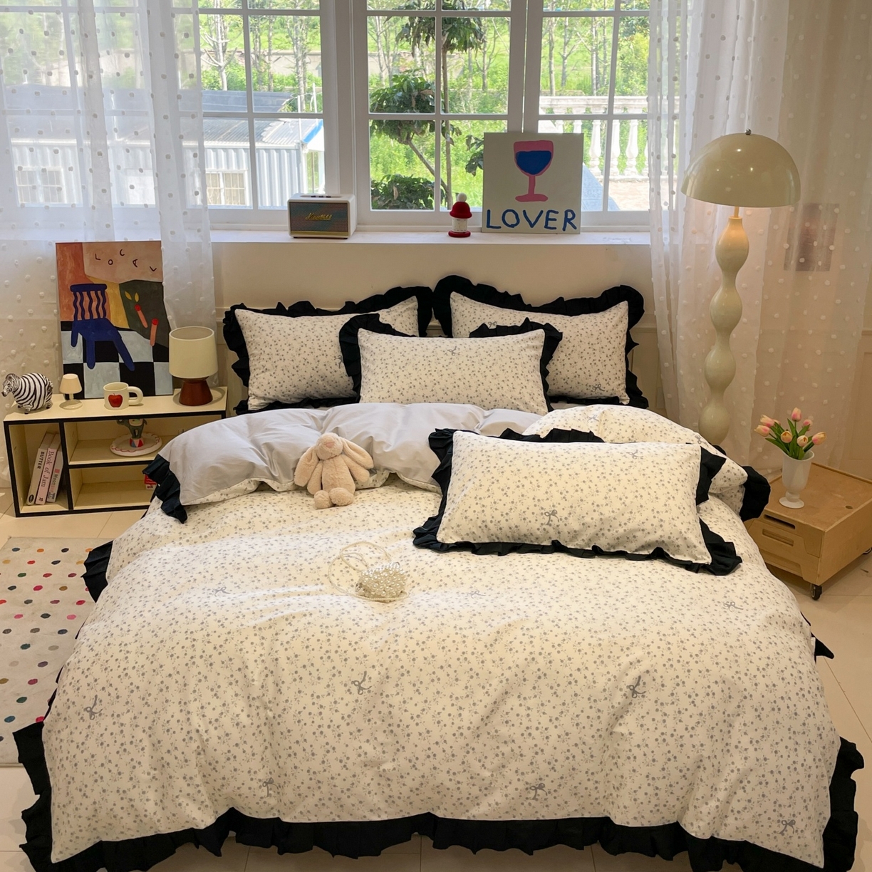 91家纺网 家纺一手货源 找家纺 羚羊语家纺 2025秋冬新款复古小清新花边款40支全棉纯棉轻法式13372小清新喷气印花 秋日来信