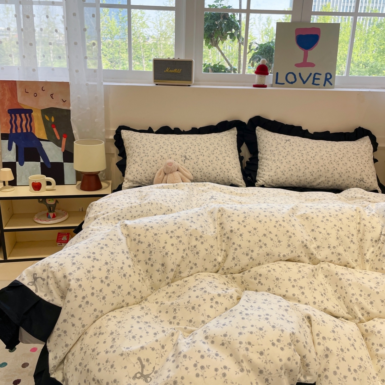 91家纺网 家纺一手货源 找家纺 羚羊语家纺 2025秋冬新款复古小清新花边款40支全棉纯棉轻法式13372小清新喷气印花 秋日来信