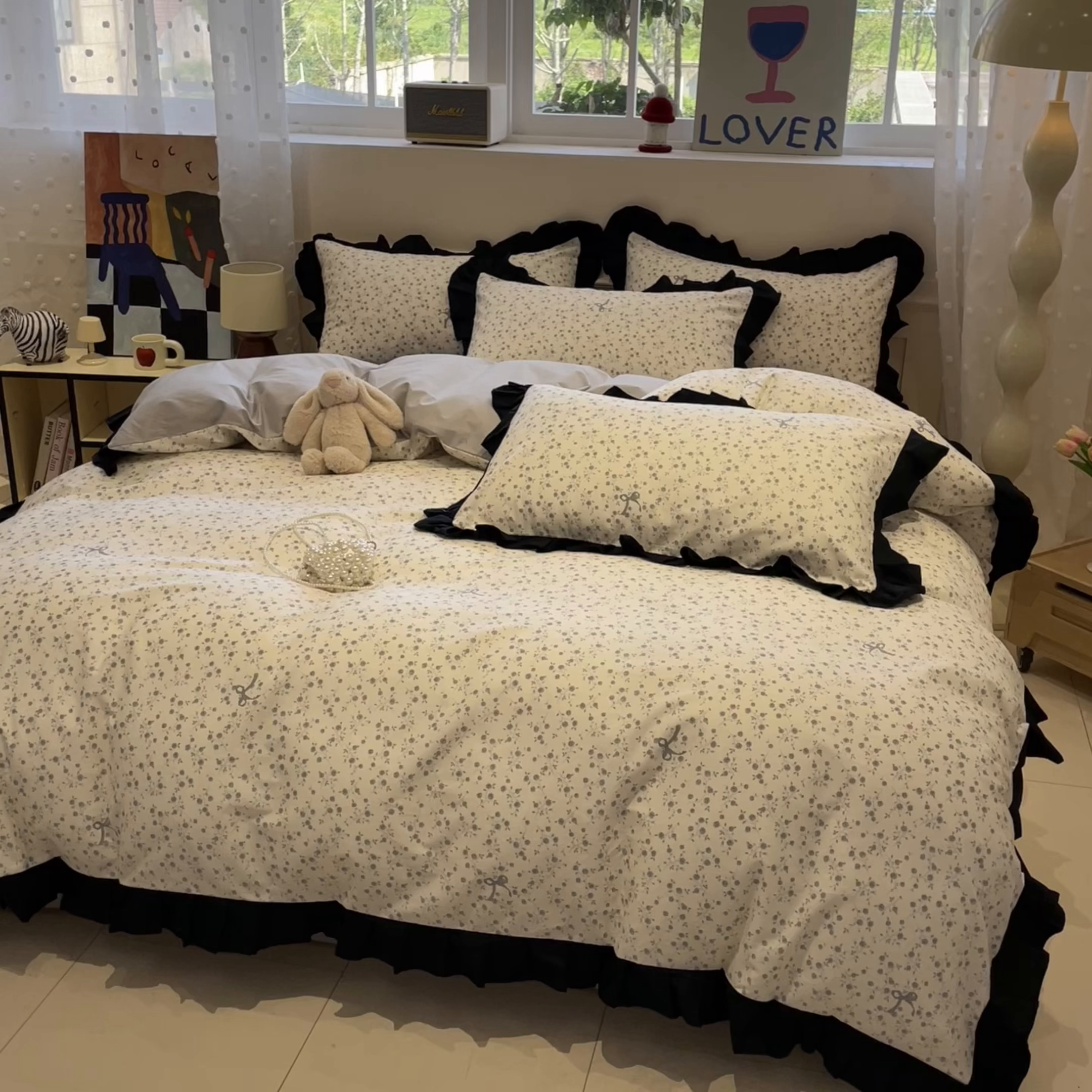 91家纺网 家纺一手货源 找家纺 羚羊语家纺 2025秋冬新款复古小清新花边款40支全棉纯棉轻法式13372小清新喷气印花 秋日来信