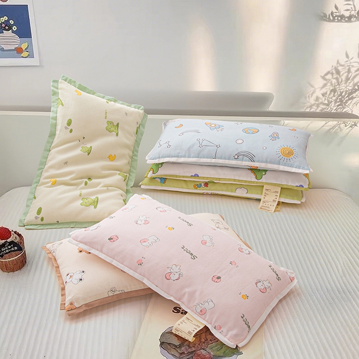 91家纺网 家纺一手货源 找家纺 （总）织布人 2025新款枕芯A类全棉纯棉双层纱卡通儿童学生枕套+棉花枕芯+羽丝绒枕芯枕头枕芯