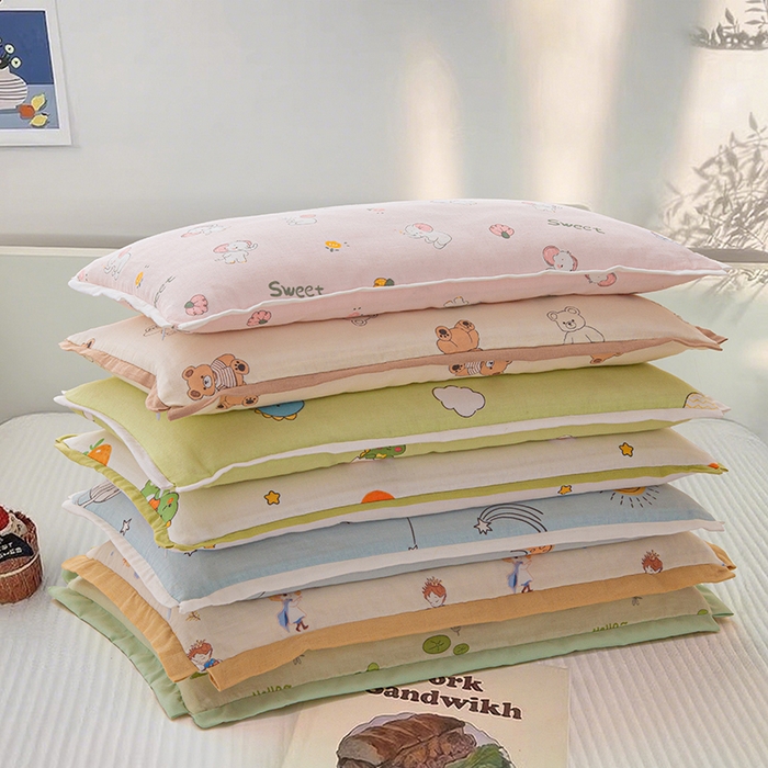 91家纺网 家纺一手货源 找家纺 （总）织布人 2025新款枕芯A类全棉纯棉双层纱卡通儿童学生枕套+棉花枕芯+羽丝绒枕芯枕头枕芯