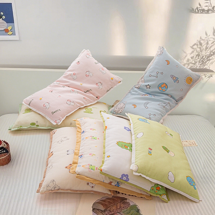 91家纺网 家纺一手货源 找家纺 （总）织布人 2025新款枕芯A类全棉纯棉双层纱卡通儿童学生枕套+棉花枕芯+羽丝绒枕芯枕头枕芯