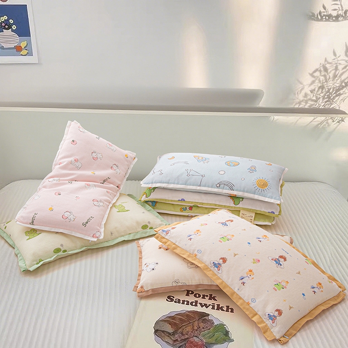 91家纺网 家纺一手货源 找家纺 （总）织布人 2025新款枕芯A类全棉纯棉双层纱卡通儿童学生枕套+棉花枕芯+羽丝绒枕芯枕头枕芯