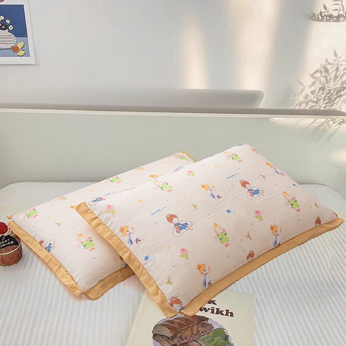 91家纺网 家纺一手货源 找家纺 （总）织布人 2025新款枕芯A类全棉纯棉双层纱卡通儿童学生枕套+棉花枕芯+羽丝绒枕芯枕头枕芯