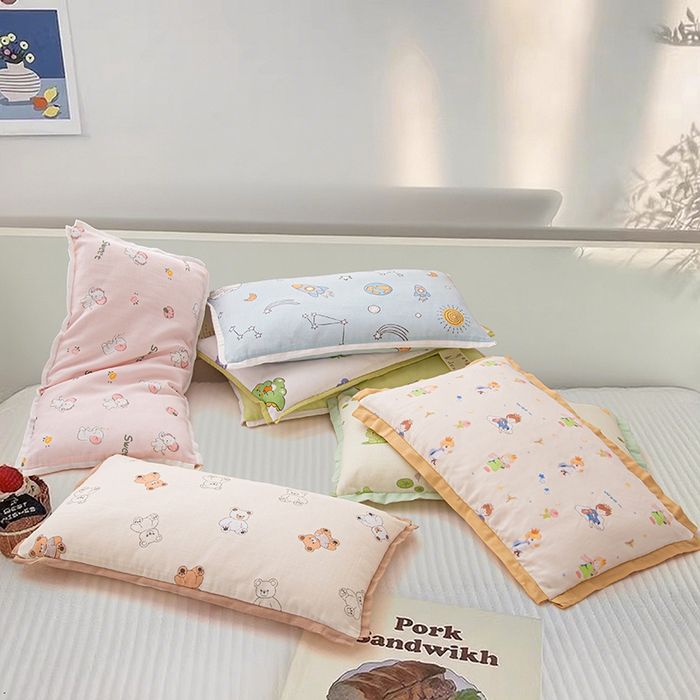 91家纺网 家纺一手货源 找家纺 （总）织布人 2025新款枕芯A类全棉纯棉双层纱卡通儿童学生枕套+棉花枕芯+羽丝绒枕芯枕头枕芯