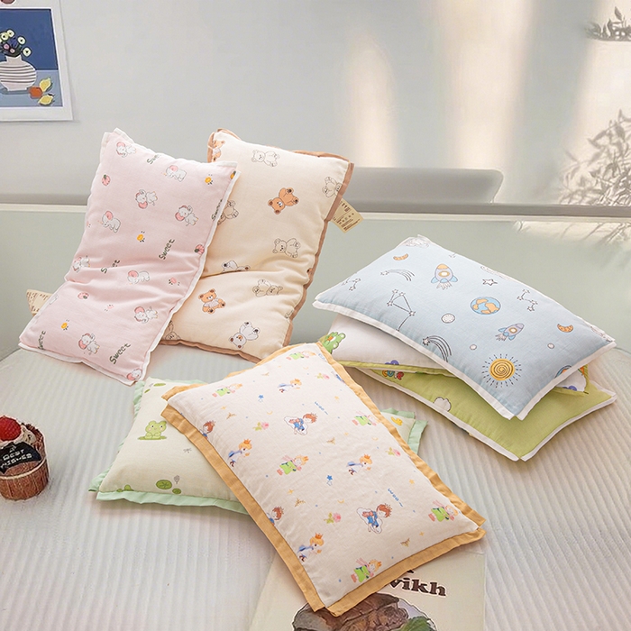 91家纺网 家纺一手货源 找家纺 （总）织布人 2025新款枕芯A类全棉纯棉双层纱卡通儿童学生枕套+棉花枕芯+羽丝绒枕芯枕头枕芯