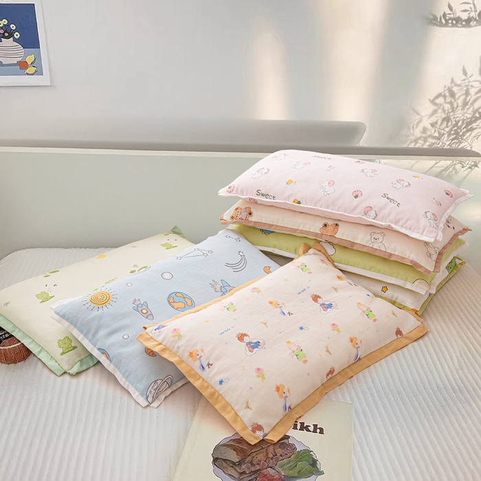 91家纺网 家纺一手货源 找家纺 （总）织布人 2025新款枕芯A类全棉纯棉双层纱卡通儿童学生枕套+棉花枕芯+羽丝绒枕芯枕头枕芯