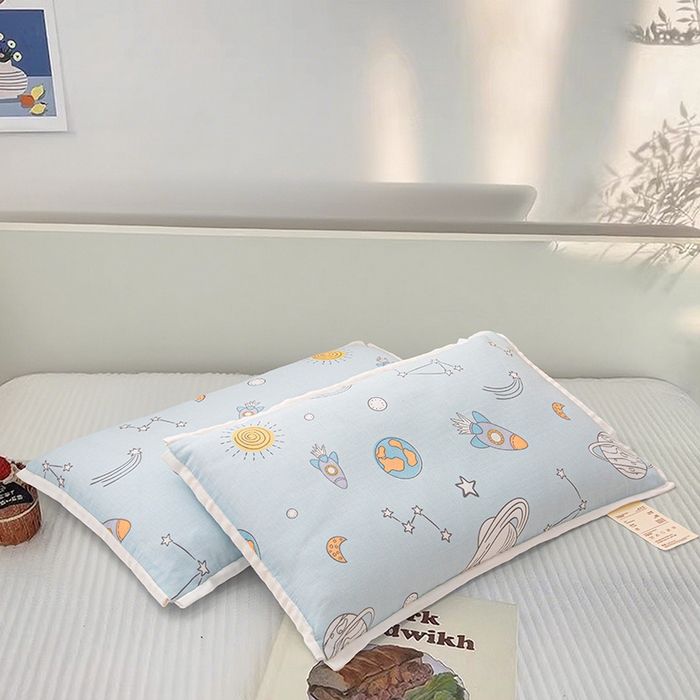 91家纺网 家纺一手货源 找家纺 （总）织布人 2025新款枕芯A类全棉纯棉双层纱卡通儿童学生枕套+棉花枕芯+羽丝绒枕芯枕头枕芯