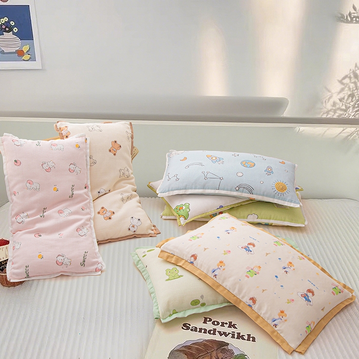 91家纺网 家纺一手货源 找家纺 （总）织布人 2025新款枕芯A类全棉纯棉双层纱卡通儿童学生枕套+棉花枕芯+羽丝绒枕芯枕头枕芯