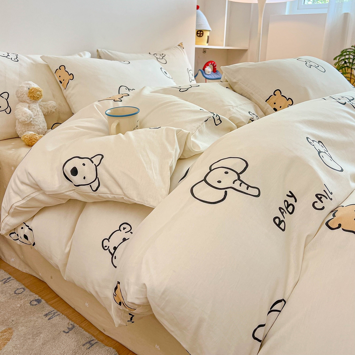 91家纺网 家纺一手货源 找家纺 （总）麦伦家居 2025新款40s斜纹全棉纯棉跑量款卡通小清新四件套