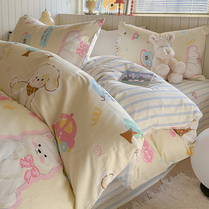 91家纺网 家纺一手货源 找家纺 （总）麦伦家居 2025新款40s斜纹全棉纯棉跑量款卡通小清新四件套