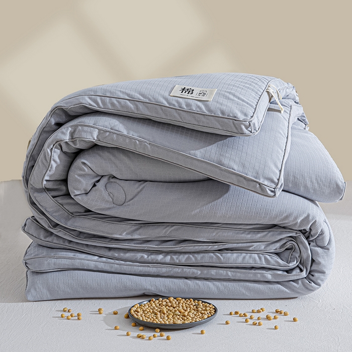 91家纺网 家纺一手货源 找家纺 天瑜家纺 2025新款原棉提花大豆被子母被春秋被子被芯 灰色