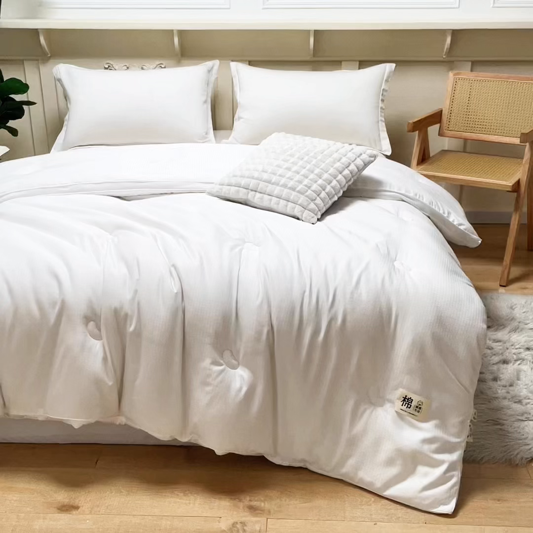 91家纺网 家纺一手货源 找家纺 天瑜家纺 2025新款原棉提花大豆被子母被春秋被子被芯 白色