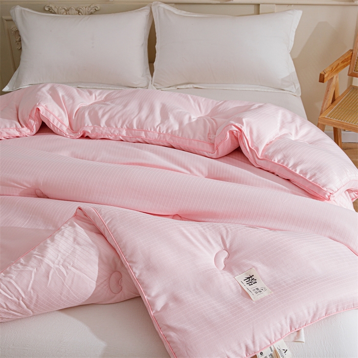91家纺网 家纺一手货源 找家纺 天瑜家纺 2025新款原棉提花大豆被子母被春秋被子被芯 粉色