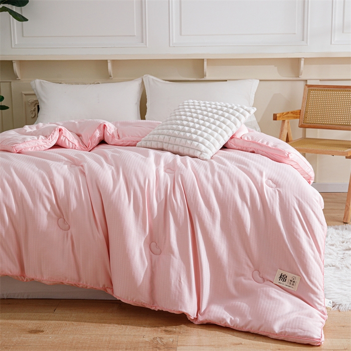 91家纺网 家纺一手货源 找家纺 天瑜家纺 2025新款原棉提花大豆被子母被春秋被子被芯 粉色