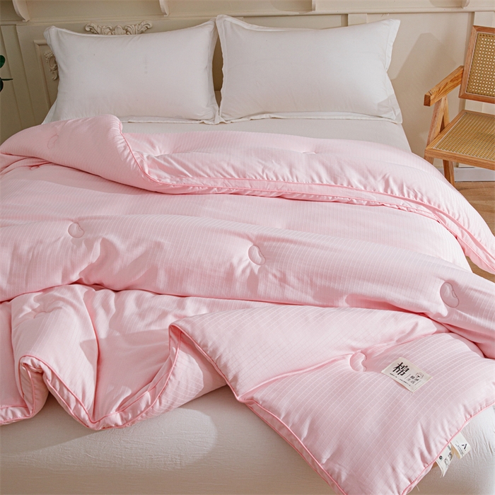 91家纺网 家纺一手货源 找家纺 天瑜家纺 2025新款原棉提花大豆被子母被春秋被子被芯 粉色