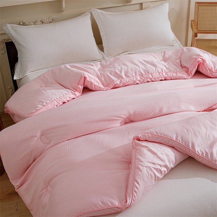 91家纺网 家纺一手货源 找家纺 天瑜家纺 2025新款原棉提花大豆被子母被春秋被子被芯 粉色