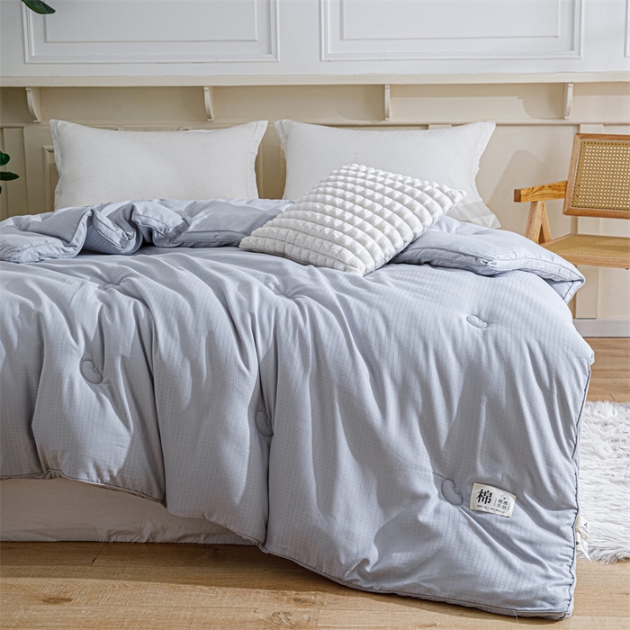 91家纺网 家纺一手货源 找家纺 天瑜家纺 2025新款原棉提花大豆被子母被春秋被子被芯 灰色