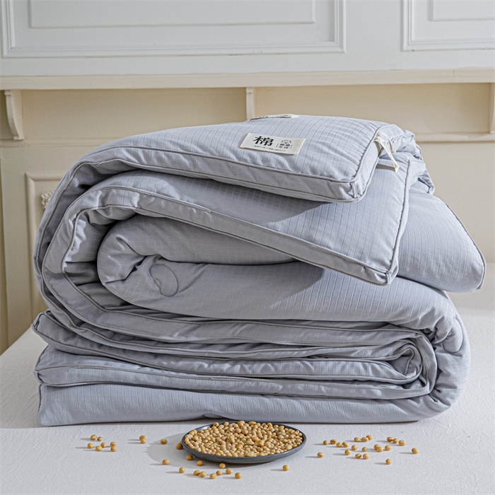 91家纺网 家纺一手货源 找家纺 天瑜家纺 2025新款原棉提花大豆被子母被春秋被子被芯 灰色