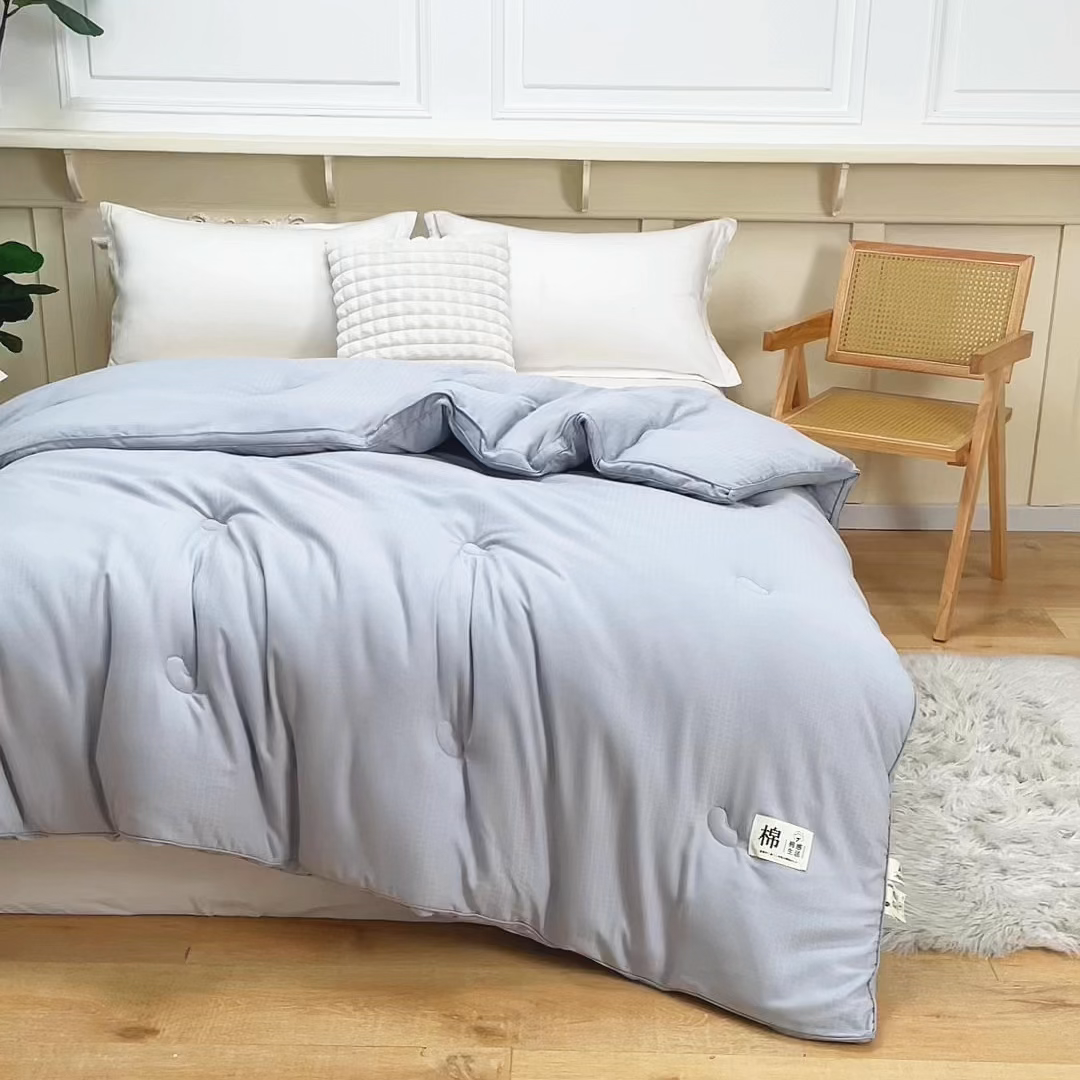 91家纺网 家纺一手货源 找家纺 天瑜家纺 2025新款原棉提花大豆被子母被春秋被子被芯 灰色