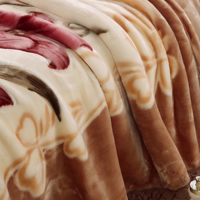 91家纺网 家纺一手货源 找家纺 好艺佳毛毯 2025新款（经典版）拉舍尔毛毯学生毯宿舍婚庆加厚双层毯子绒毯盖毯不掉毛毛毯 爱恋百合-驼