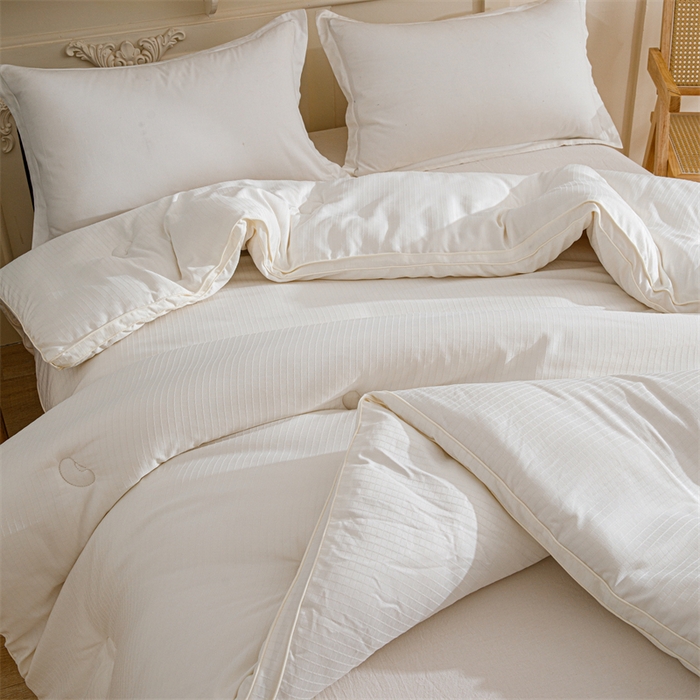 91家纺网 家纺一手货源 找家纺 天瑜家纺 2025新款原棉提花大豆被子母被春秋被子被芯 米黄