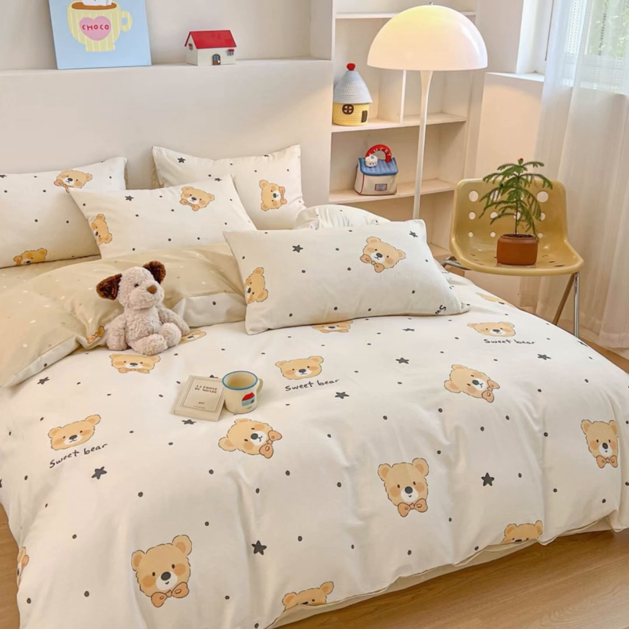 91家纺网 家纺一手货源 找家纺 麦伦家居 2025新款40s斜纹全棉纯棉跑量款卡通小清新四件套 领结熊宝