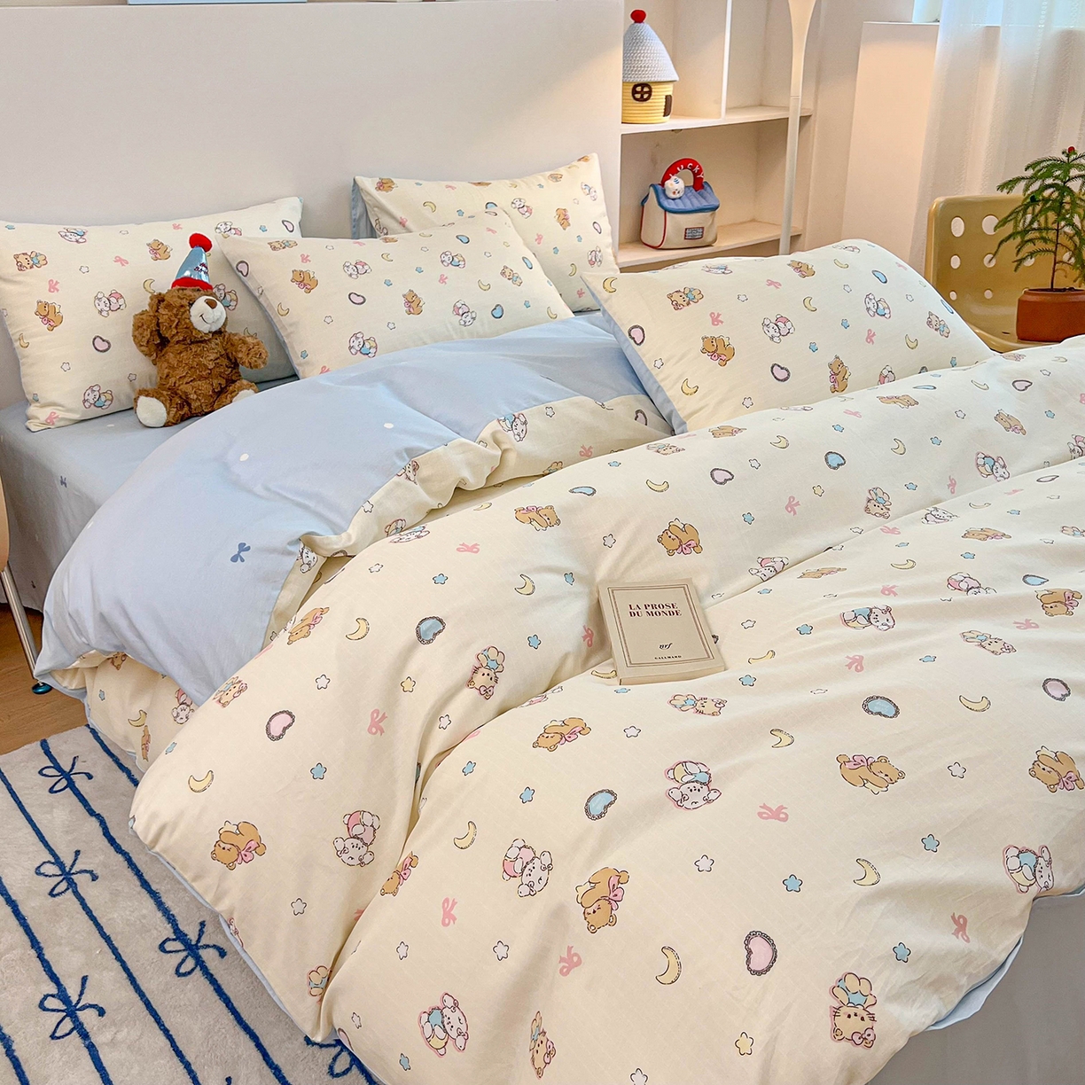 91家纺网 家纺一手货源 找家纺 麦伦家居 2025新款40s斜纹全棉纯棉跑量款卡通小清新四件套 抱抱熊