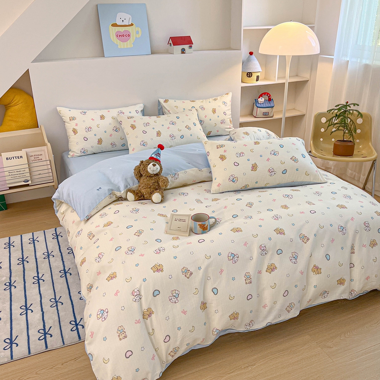 91家纺网 家纺一手货源 找家纺 麦伦家居 2025新款40s斜纹全棉纯棉跑量款卡通小清新四件套 抱抱熊