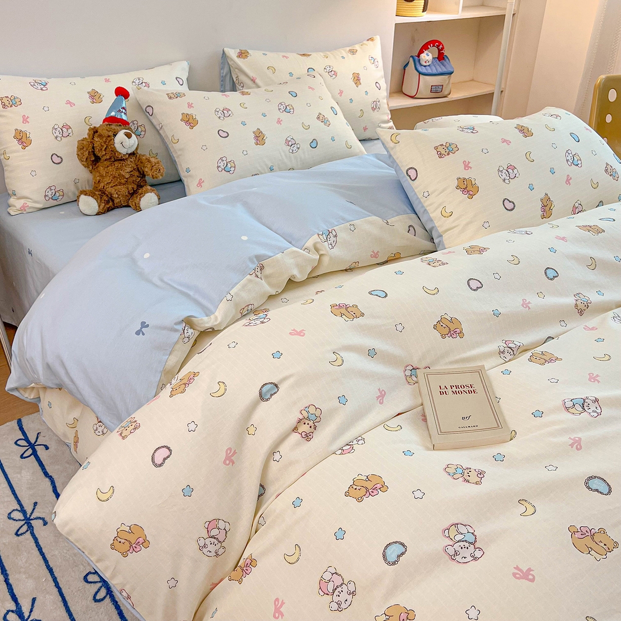 91家纺网 家纺一手货源 找家纺 麦伦家居 2025新款40s斜纹全棉纯棉跑量款卡通小清新四件套 抱抱熊