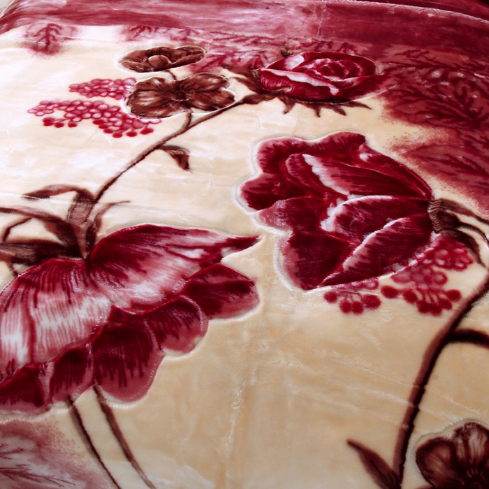 91家纺网 家纺一手货源 找家纺 好艺佳毛毯 2025新款（经典版）拉舍尔毛毯学生毯宿舍婚庆加厚双层毯子绒毯盖毯不掉毛毛毯 繁花香舍-豆沙