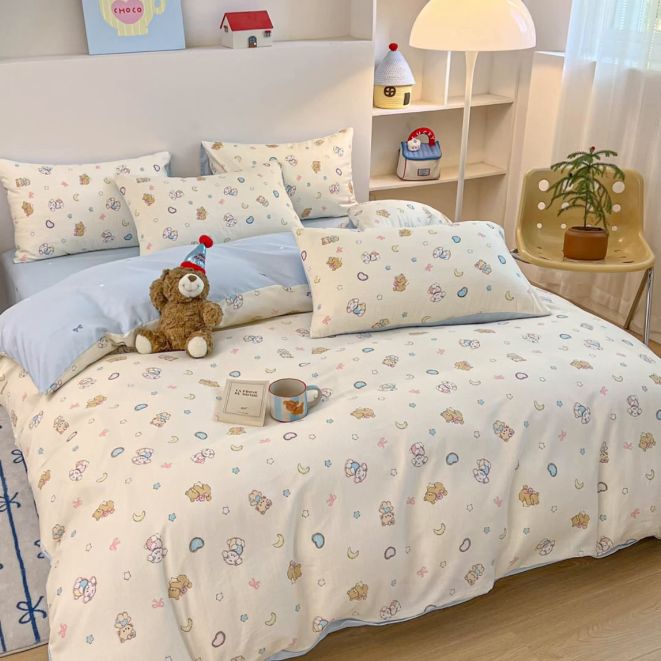 91家纺网 家纺一手货源 找家纺 麦伦家居 2025新款40s斜纹全棉纯棉跑量款卡通小清新四件套 抱抱熊